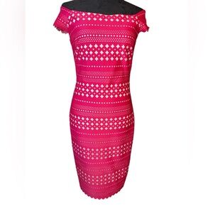 Eliza J Pink Lined Off-Shoulder Mini Dress With Scalloped Edges, Size 4, NWOT